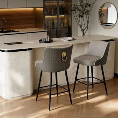 Grey & Dark Grey Adjustable Bar Stools Set Of 2 Retro Swivel Kitchen Stools With Back - image 1