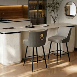 Grey & Dark Grey Adjustable Bar Stools Set Of 2 Retro Swivel Kitchen Stools With Back - thumbnail 1