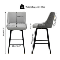 Grey & Dark Grey Adjustable Bar Stools Set Of 2 Retro Swivel Kitchen Stools With Back - thumbnail 2