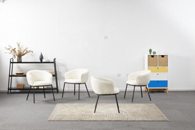 Set Of 4 White Boucle Dining Chairs, Armchairs, Lounge Chairs - image 1