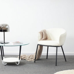 Set Of 4 White Boucle Dining Chairs, Armchairs, Lounge Chairs - thumbnail 4