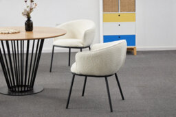 Set Of 4 White Boucle Dining Chairs, Armchairs, Lounge Chairs - thumbnail 3
