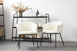 Set Of 4 White Boucle Dining Chairs, Armchairs, Lounge Chairs - thumbnail 2