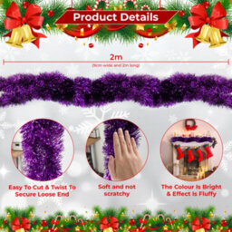 Neel Blue Purple Metallic Shiny Christmas Tinsel Garland For Xmas Tree & Home Decorations, 2M X 9Cm - thumbnail 2