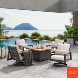 Xample Grand Leisure Easton 5 Piece Fire Patio Set Swivel Chairs Sunbrella Cushions Aluminium Outdoor Furniture Cover - thumbnail 1