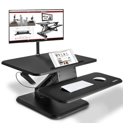 Duronic Dm05D12 Sit-Stand Desk Workstation, Desk Convertor, Manually Height Adjustable 12-41Cm, 64X45.5Cm Platform - Black - image 1