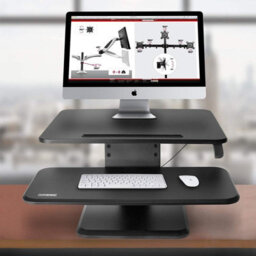 Duronic Dm05D12 Sit-Stand Desk Workstation, Desk Convertor, Manually Height Adjustable 12-41Cm, 64X45.5Cm Platform - Black - thumbnail 2