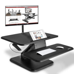 Duronic Dm05D12 Sit-Stand Desk Workstation, Desk Convertor, Manually Height Adjustable 12-41Cm, 64X45.5Cm Platform - Black