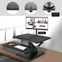 Duronic Dm05D12 Sit-Stand Desk Workstation, Desk Convertor, Manually Height Adjustable 12-41Cm, 64X45.5Cm Platform - Black - thumbnail 7