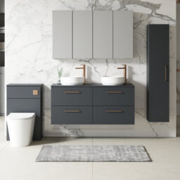 Nuie Arno Wall Hung 4-Drawer Modern Vanity Unit With Satin Soft Black Laminate Worktop - thumbnail 2
