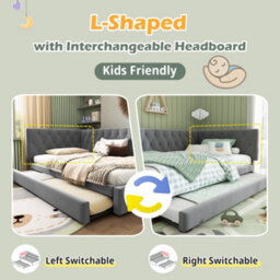 Matteo Upholstered 3Ft Single Daybed With Pull-Out Trundle Bed - Space-Saving Velvet Guest Sofa Bed In Grey - thumbnail 4