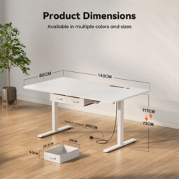 Electric Standing Desk With Power Outlets, 140 X 80 Cm Sit Stand Desk With 2 Drawers, Usb Ports, Height Adjustable, White - thumbnail 5