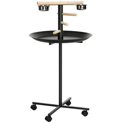 Metal Bird Table Play Stand, Bird Feeder Station With Wheels Feeding Bowl - image 1
