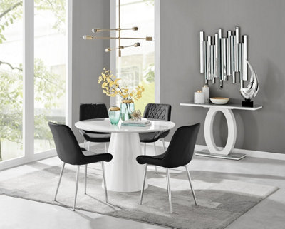 Furniturebox Uk Palma White High Gloss Round Dining Table & 4 Black Pesaro Silver Leg Chairs - image 1