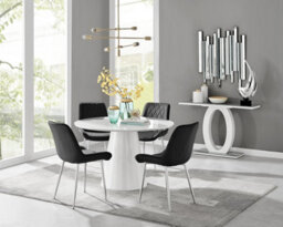 Furniturebox Uk Palma White High Gloss Round Dining Table & 4 Black Pesaro Silver Leg Chairs - thumbnail 1