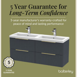 Balterley Fluted Front Wall Hung 4-Drawer Bathroom Vanity Unit With Double Basin, 1200mm, Satin Dark Grey, Brushed Brass Handles - thumbnail 6