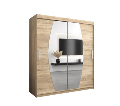 Arte Elypse Sliding Door Wardrobe In Oak Sonoma - Modern Storage Unit With Shelves And Hanging Rails (W1800mm X H2000mm X D620mm) - image 1