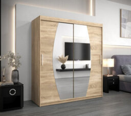 Arte Elypse Sliding Door Wardrobe In Oak Sonoma - Modern Storage Unit With Shelves And Hanging Rails (W1800mm X H2000mm X D620mm) - thumbnail 2