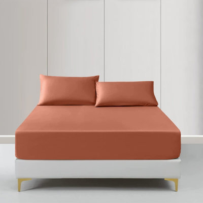 Moonlight Bedding Super King Deep Pocket Fitted Sheet - 25Cm Elastic Corners Wrinkle Resistant Bed Sheets (Rust, 180X200Cm)