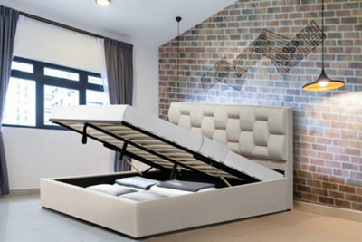 Comfy Living 5Ft Wellington Plush Velvet Ottoman Fabric Bed Frame - image 1