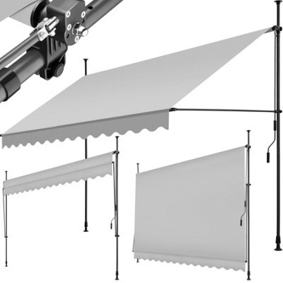 Tectake Awning With Hand Crank - Pressure Fitted , Height Adjustable 350 X 180 Cm - Light Grey - image 1