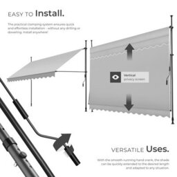 Tectake Awning With Hand Crank - Pressure Fitted , Height Adjustable 350 X 180 Cm - Light Grey - thumbnail 3