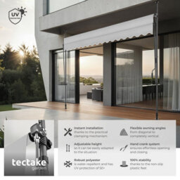 Tectake Awning With Hand Crank - Pressure Fitted , Height Adjustable 350 X 180 Cm - Light Grey - thumbnail 2