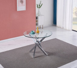 Furnizone UK Rolex 4-Seater 100Cm Round Clear Glass Dining Table And 4 Monza Pink Velvet Chairs - thumbnail 3