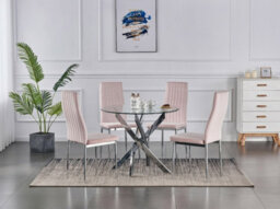 Furnizone UK Rolex 4-Seater 100Cm Round Clear Glass Dining Table And 4 Monza Pink Velvet Chairs - thumbnail 1