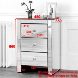 The Furniture Market 2X Venetian Mirrored 3 Drawer Bedside Tables Crystal Glass Handles Bevelled Edges Premium Quality No Assembly Required - thumbnail 7