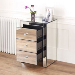The Furniture Market 2X Venetian Mirrored 3 Drawer Bedside Tables Crystal Glass Handles Bevelled Edges Premium Quality No Assembly Required - thumbnail 3
