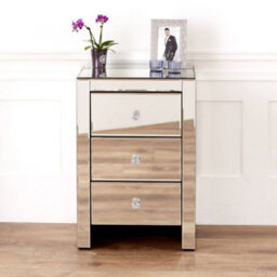 The Furniture Market 2X Venetian Mirrored 3 Drawer Bedside Tables Crystal Glass Handles Bevelled Edges Premium Quality No Assembly Required - thumbnail 4