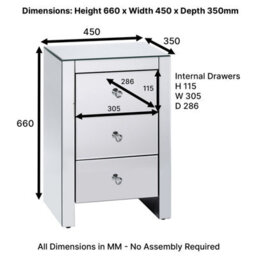 The Furniture Market 2X Venetian Mirrored 3 Drawer Bedside Tables Crystal Glass Handles Bevelled Edges Premium Quality No Assembly Required - thumbnail 9