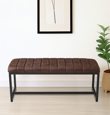 Hallowood Furniture Cullompton Bench (110Cm) With Leather Effect Top And U Shaped Legs - image 1