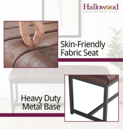 Hallowood Furniture Cullompton Bench (110Cm) With Leather Effect Top And U Shaped Legs - thumbnail 5