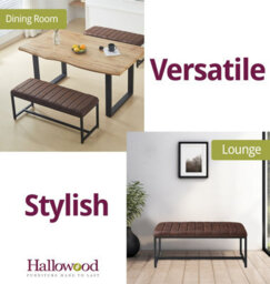 Hallowood Furniture Cullompton Bench (110Cm) With Leather Effect Top And U Shaped Legs - thumbnail 6