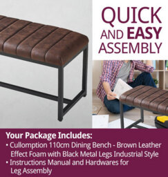 Hallowood Furniture Cullompton Bench (110Cm) With Leather Effect Top And U Shaped Legs - thumbnail 7