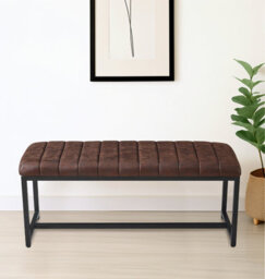Hallowood Furniture Cullompton Bench (110Cm) With Leather Effect Top And U Shaped Legs - thumbnail 1
