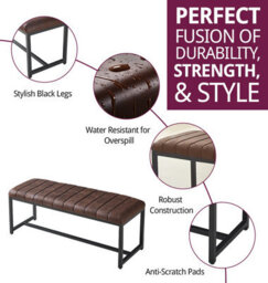 Hallowood Furniture Cullompton Bench (110Cm) With Leather Effect Top And U Shaped Legs - thumbnail 2