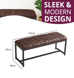 Hallowood Furniture Cullompton Bench (110Cm) With Leather Effect Top And U Shaped Legs - thumbnail 3