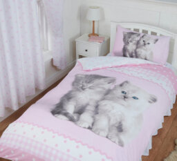 Rachael Hale Single Bed Misty & Mac Duvet Cover Set Polka Dot Pink Cat Kittens - thumbnail 2