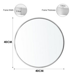 Living And Home White Round Wall Mounted Framed Bathroom Mirror 40 Cm - thumbnail 5