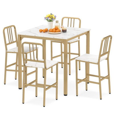 Gainoom Set For 4 Counter Height Dining Table White 5-Piece Kitchen Bar Table And Chairs Set With Space-Saving Dinette Set - image 1