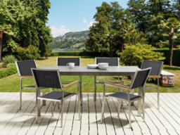 Beliani Garden Dining Table Cosoleto 180 Cm 90 Cm Glass Black - thumbnail 2