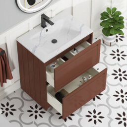 Royal Bathrooms Elmore 700mm Traditional Floor Standing 2 Drawer Bathroom Vanity Unit With Sintered Stone Basin - Terracotta Clay - thumbnail 5