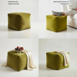 Kosi Atelier Kosiatelier Bean Bag Velvet Footstool Ottomona Cube Pouf Chair Pouffe, Polystyrene Beads Filled - Sage, 40Cm X 40Cm X 40Cm - thumbnail 8