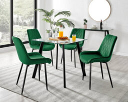 Furniturebox Seattle Scandi Inspired Glass And Black Metal Leg Square Dining Table & 4 Green Pesaro Velvet Black Leg Chairs