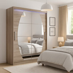 Sliding Doors Wardrobe Westa Viii 150Cm With Mirrors And Rgb Led Lights Truffle - thumbnail 1