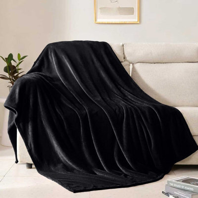 Aspire Homeware Black Fleece Throw Blanket, Super King (L)230Cm X (W)270Cm - image 1