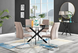Furniturebox Uk Novara Black Leg 120Cm Round Glass Dining Table & 4 Cappuccino Lorenzo Chairs - thumbnail 1